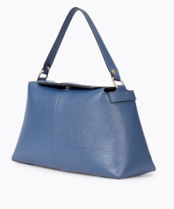 Metro Blue Italian leather shoulder bag with magnetic flap and semi-rigid structure - Ambra model by Morasii