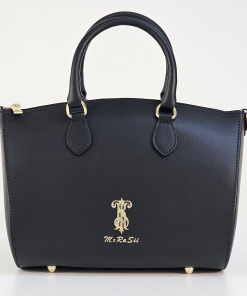 Black dome-shaped Italian leather handbag with gold hardware and zipper - Aria model by Morasii