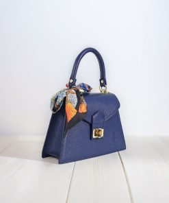 Alternative view of Diamanta Metro Blue Structured Bag with Scarf - Italian Leather