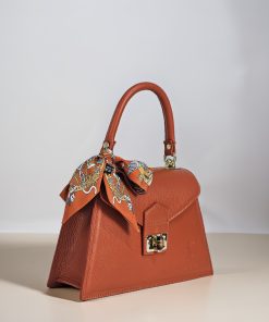 Alternative view of Diamanta Orange Structured Bag with Scarf - Italian Leather