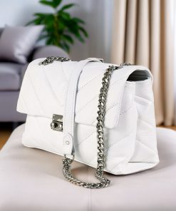 Alternative view of Bellissima White Quilted Leather Shoulder Bag - Italian Genuine Leather