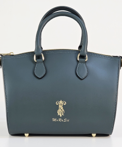 Forest Green Italian leather top handle bag with zipper closure and gold hardware - Aria model by Morasii