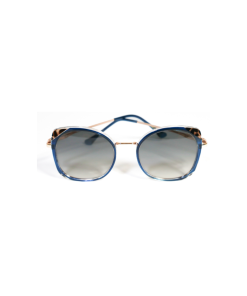 Transparent forest green round sunglasses with rose-gold arms and blue tips - Aria Forest Green by Morasii