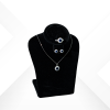 925 Sterling Silver jewelry set with round sapphire blue zirconium stones and halo design including necklace earrings and ring - Diamanta collection by Morasii