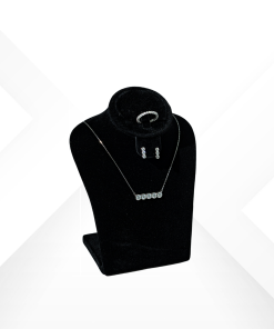 925 Sterling Silver jewelry set with linear bar design and bezel-set zirconium stones including necklace earrings and ring - Emera Black collection by Morasii